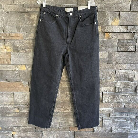 Everlane Womens “The Way High” Jeans‎ Black Size 30 Waist Organic Cotton Raw Hem